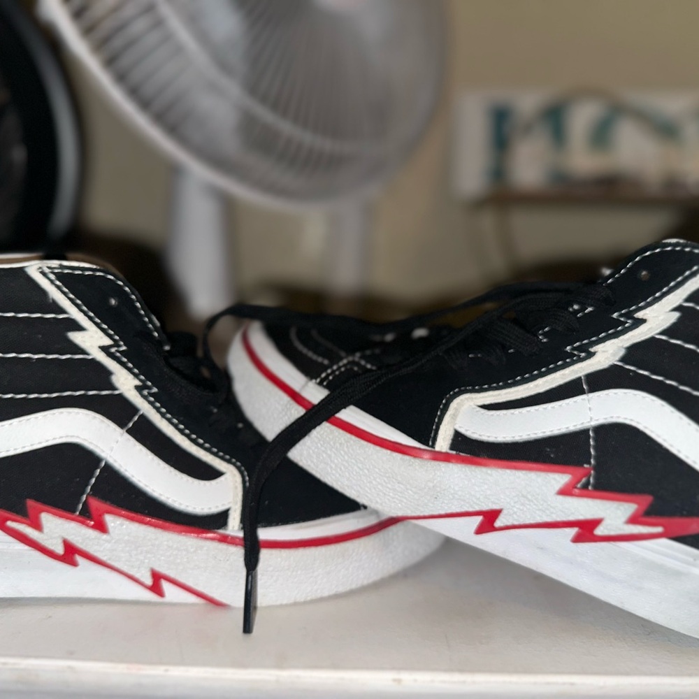 Kids Black and White Sneakers with Red Accents